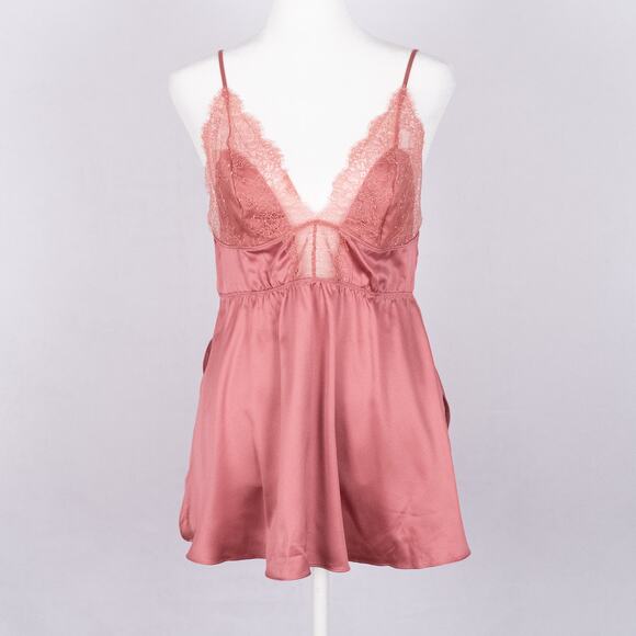 Victoria's Secret Tops - Victorias Secret Satin Babydoll Cami Top Size MEDIUM Lace Feminine Y2K Coquette